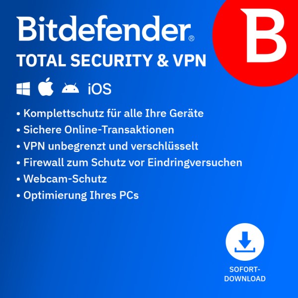 Bitdefender Total Security + VPN (5 Device - 1 Jahr) DACH ESD