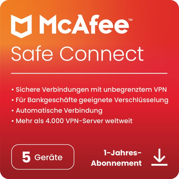 McAfee VPN Safe Connect (5 Device - 1 Jahr) ESD