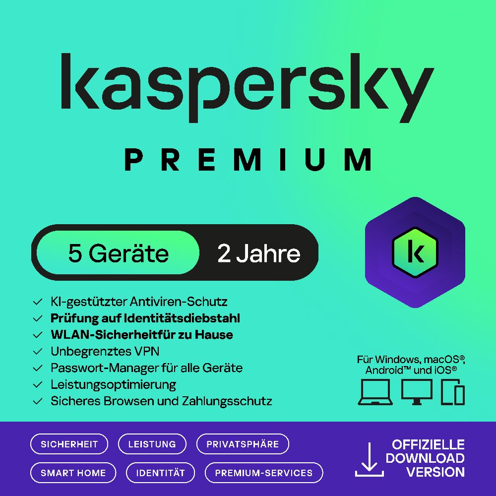 Kaspersky Premium (5 Device - 2 Jahre) DACH ESD