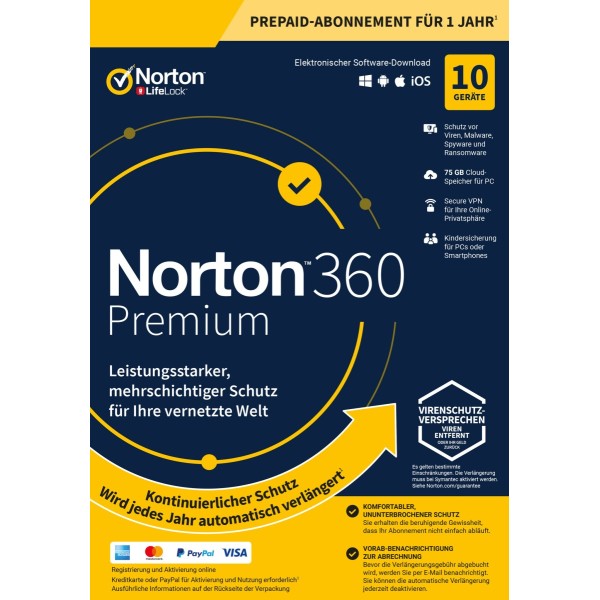 Norton 360 ABO Premium inkl. 75GB (10 Device - 1 Jahr) ESD