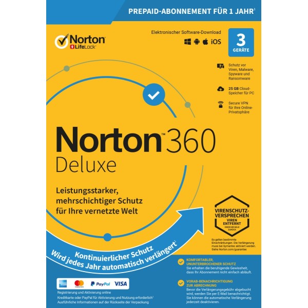 Norton 360 kein ABO Deluxe inkl. 25GB (3 Device - 1 Jahr) ESD