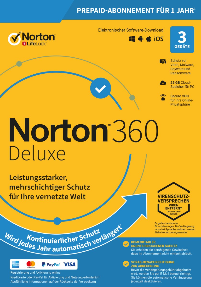 Norton 360 kein ABO Deluxe inkl. 25GB (3 Device - 1 Jahr) ESD