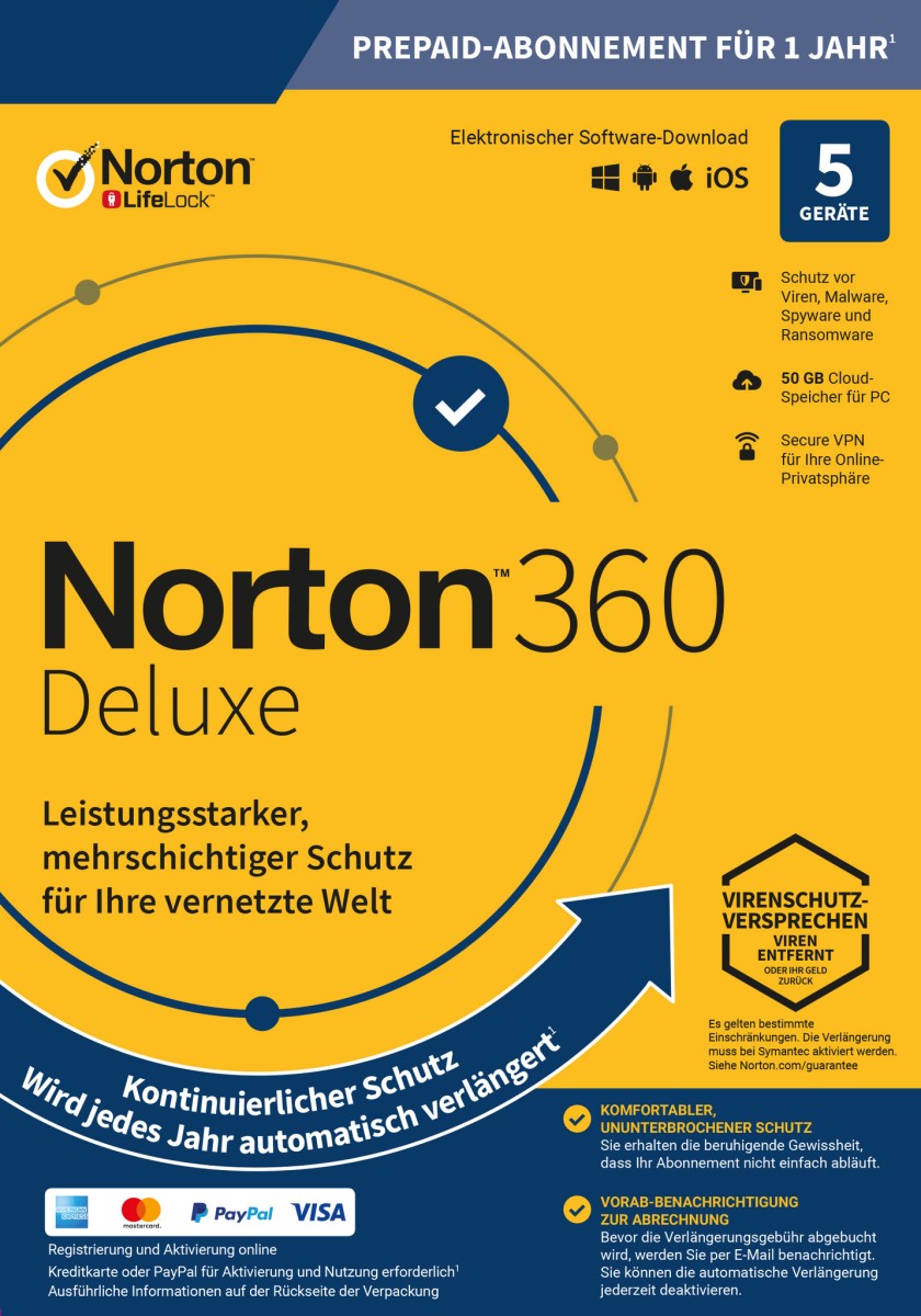 Norton 360 ABO Deluxe inkl. 50GB (5 Device - 1 Jahr) ESD