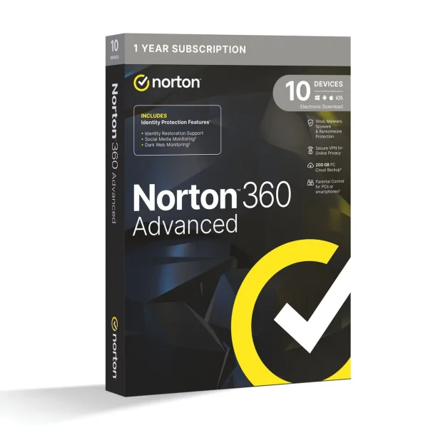 Norton 360 kein Abo Advanced inkl. 200 GB (10 Device - 1 Jahr) ESD