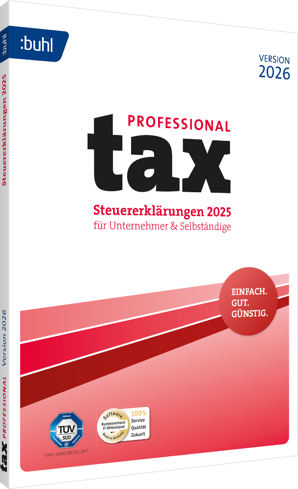 BUHL tax 2026 Professional (für das Steuerjahr 2025) (3 User / 1 PC - 1 Jahr) ESD
