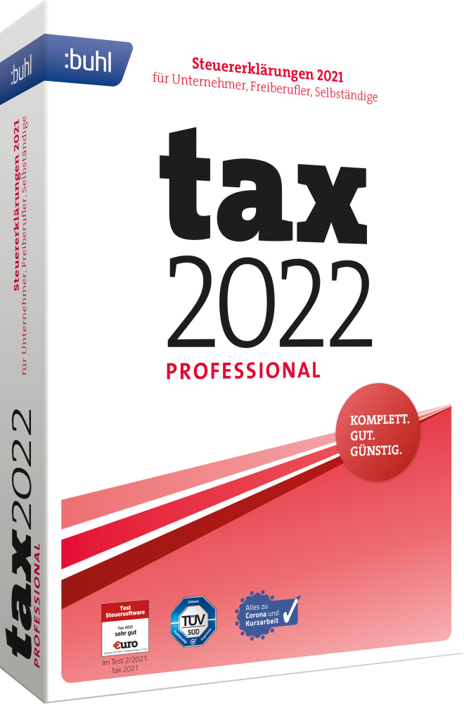 BUHL tax 2022 Professional (für das Steuerjahr 2021) (3 User / 1PC - 1 Jahr) ESD